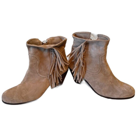 Sam Edelman Ankle Boots 8.5 Louie‎ Suede Fringe Western Beige - Picture 1 of 13